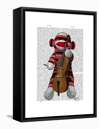 Sock Monkey and Cello-Fab Funky-Framed Stretched Canvas