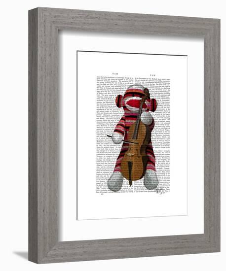 Sock Monkey and Cello-Fab Funky-Framed Art Print