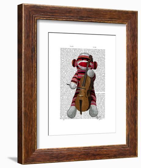 Sock Monkey and Cello-Fab Funky-Framed Art Print