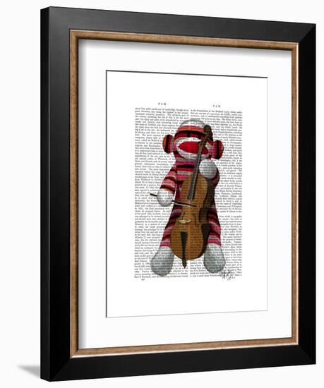 Sock Monkey and Cello-Fab Funky-Framed Art Print