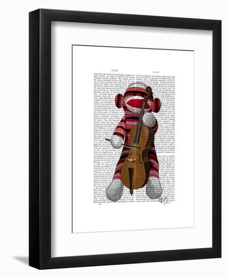 Sock Monkey and Cello-Fab Funky-Framed Art Print