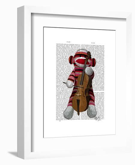 Sock Monkey and Cello-Fab Funky-Framed Art Print