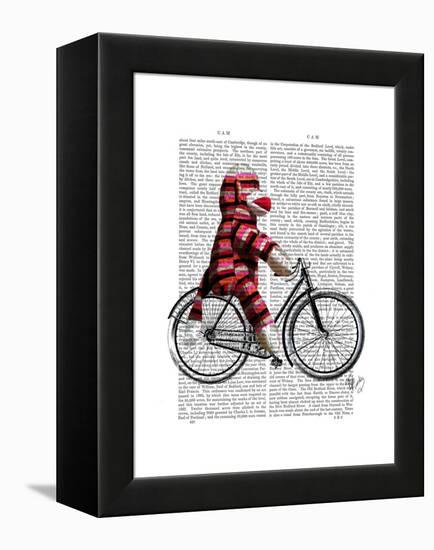 Sock Monkey on Bicycle-Fab Funky-Framed Stretched Canvas
