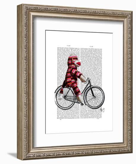 Sock Monkey on Bicycle-Fab Funky-Framed Art Print