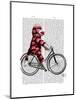 Sock Monkey on Bicycle-Fab Funky-Mounted Art Print