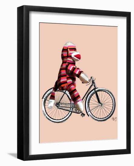 Sock Monkey on Bicycle-Fab Funky-Framed Art Print