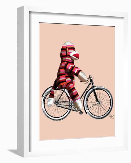 Sock Monkey on Bicycle-Fab Funky-Framed Art Print