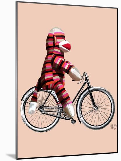 Sock Monkey on Bicycle-Fab Funky-Mounted Art Print