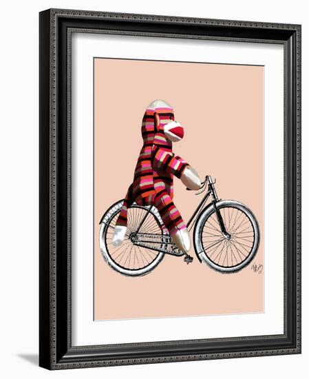 Sock Monkey on Bicycle-Fab Funky-Framed Art Print