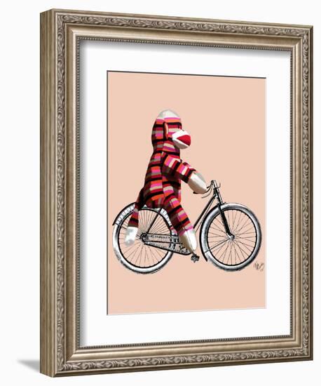 Sock Monkey on Bicycle-Fab Funky-Framed Art Print