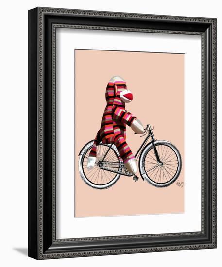 Sock Monkey on Bicycle-Fab Funky-Framed Art Print