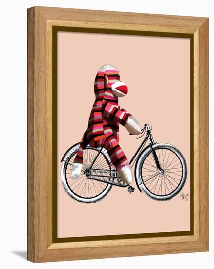 Sock Monkey on Bicycle-Fab Funky-Framed Stretched Canvas