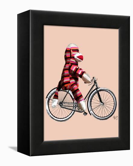 Sock Monkey on Bicycle-Fab Funky-Framed Stretched Canvas