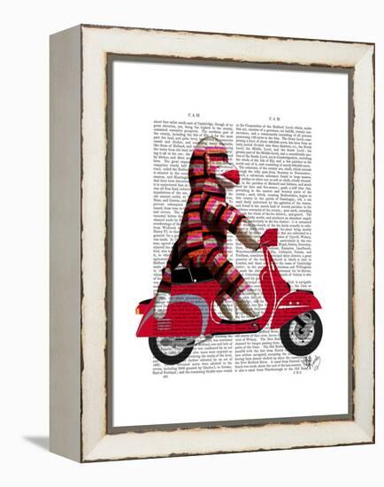 Sock Monkey on Moped-Fab Funky-Framed Stretched Canvas