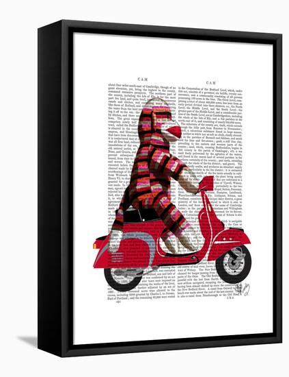 Sock Monkey on Moped-Fab Funky-Framed Stretched Canvas