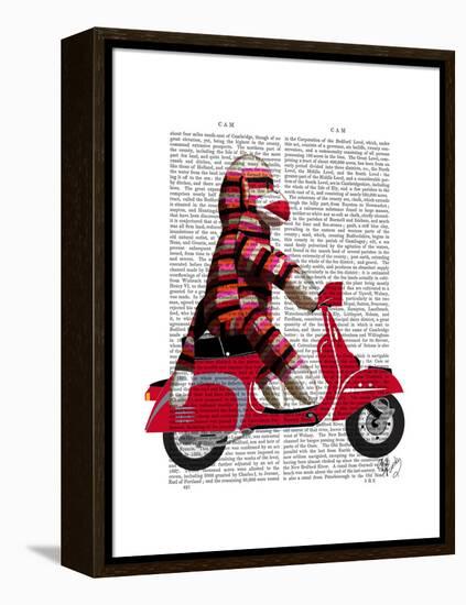 Sock Monkey on Moped-Fab Funky-Framed Stretched Canvas