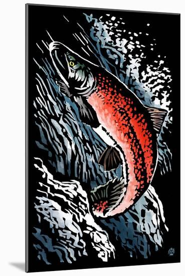 Sockeye Salmon - Scratchboard-Lantern Press-Mounted Art Print