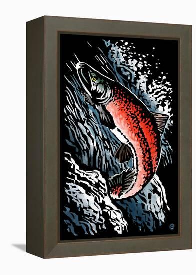 Sockeye Salmon - Scratchboard-Lantern Press-Framed Stretched Canvas