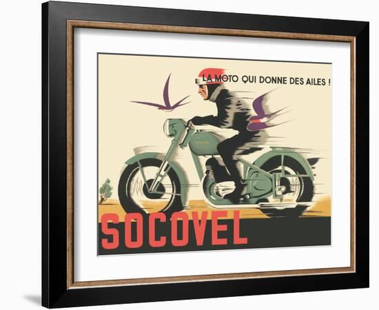 Socovel Motorcycles - The Moto Gives You Wings - Vintage Advertising Poster, 1940-Guy Georget-Framed Art Print