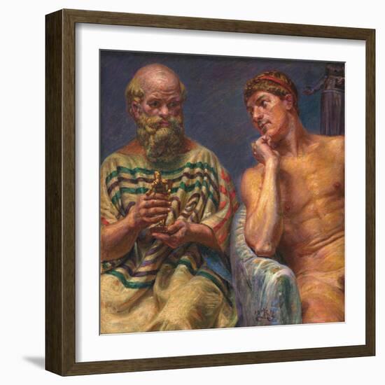 Socrates and Alcibiades, 1914, by Kristian Zahrtmann, 1843-1917, Danish painting,-Kristian Zahrtmann-Framed Art Print