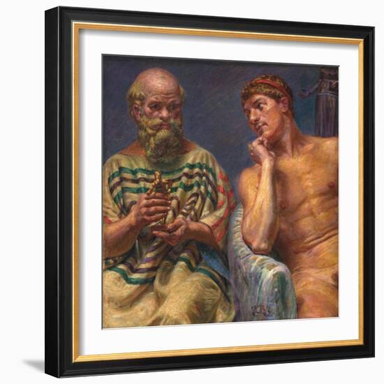 Socrates and Alcibiades, 1914, by Kristian Zahrtmann, 1843-1917, Danish painting,-Kristian Zahrtmann-Framed Art Print