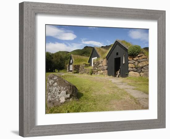 Sod Roofed and Walled Storage and Work Shops, Skogar Folk Museum, Coast of South Iceland-Dave Bartruff-Framed Photographic Print