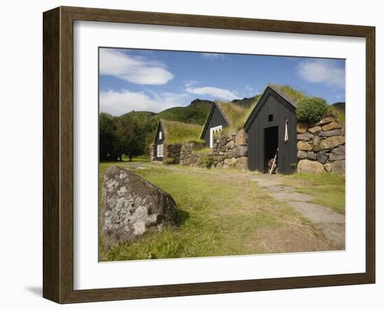 Sod Roofed and Walled Storage and Work Shops, Skogar Folk Museum, Coast of South Iceland-Dave Bartruff-Framed Photographic Print