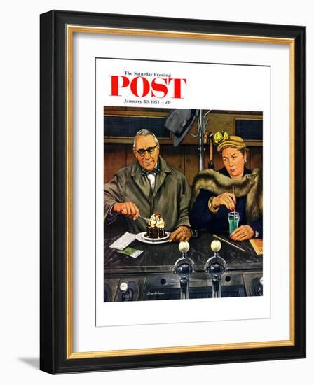 "Soda Fountain Dieter" Saturday Evening Post Cover, January 30, 1954-Stevan Dohanos-Framed Giclee Print