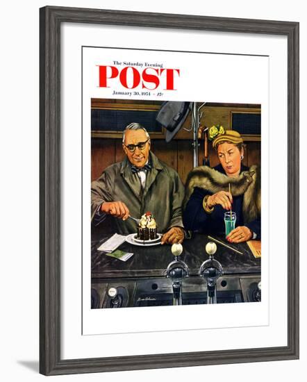 "Soda Fountain Dieter" Saturday Evening Post Cover, January 30, 1954-Stevan Dohanos-Framed Giclee Print