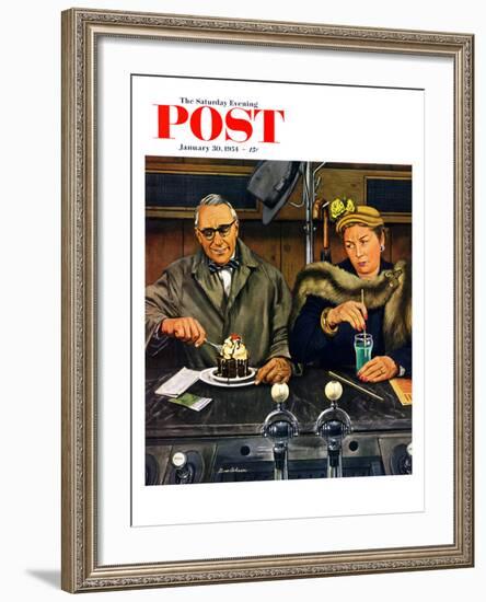 "Soda Fountain Dieter" Saturday Evening Post Cover, January 30, 1954-Stevan Dohanos-Framed Giclee Print