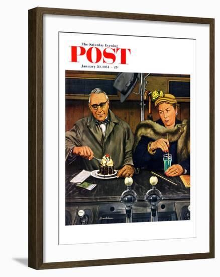 "Soda Fountain Dieter" Saturday Evening Post Cover, January 30, 1954-Stevan Dohanos-Framed Giclee Print