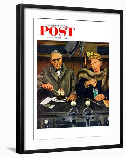 "Soda Fountain Dieter" Saturday Evening Post Cover, January 30, 1954-Stevan Dohanos-Framed Giclee Print