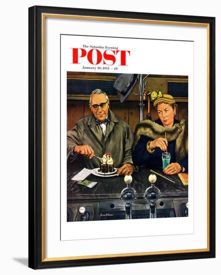 "Soda Fountain Dieter" Saturday Evening Post Cover, January 30, 1954-Stevan Dohanos-Framed Giclee Print