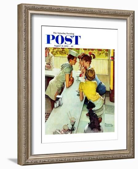 "Soda Jerk" Saturday Evening Post Cover, August 22,1953-Norman Rockwell-Framed Giclee Print