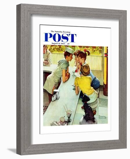 "Soda Jerk" Saturday Evening Post Cover, August 22,1953-Norman Rockwell-Framed Giclee Print