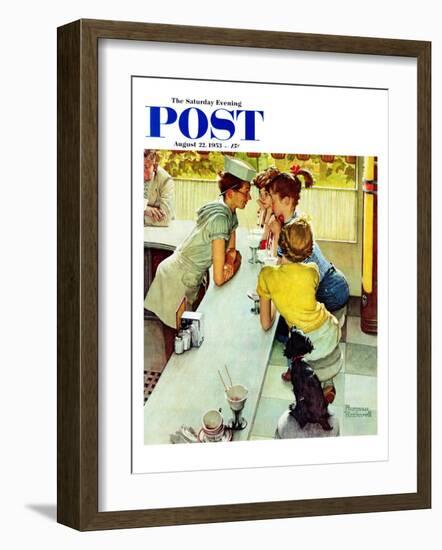 "Soda Jerk" Saturday Evening Post Cover, August 22,1953-Norman Rockwell-Framed Giclee Print