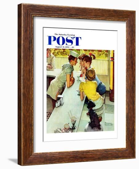 "Soda Jerk" Saturday Evening Post Cover, August 22,1953-Norman Rockwell-Framed Giclee Print