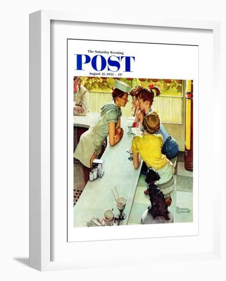 "Soda Jerk" Saturday Evening Post Cover, August 22,1953-Norman Rockwell-Framed Giclee Print