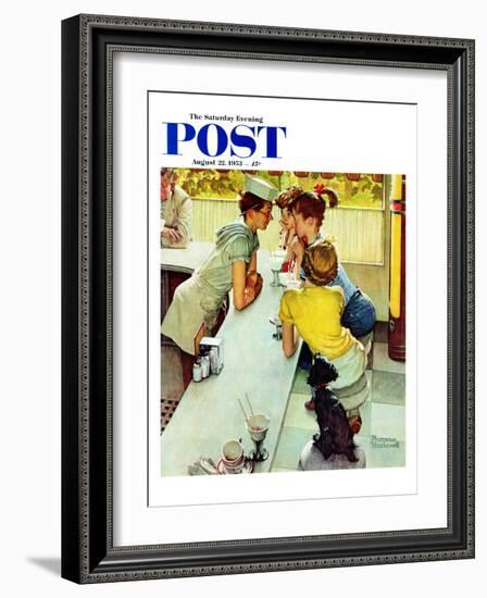 "Soda Jerk" Saturday Evening Post Cover, August 22,1953-Norman Rockwell-Framed Giclee Print