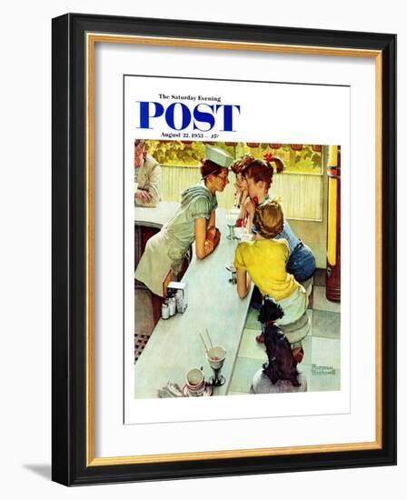 "Soda Jerk" Saturday Evening Post Cover, August 22,1953-Norman Rockwell-Framed Giclee Print