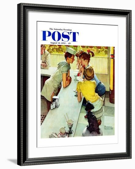 "Soda Jerk" Saturday Evening Post Cover, August 22,1953-Norman Rockwell-Framed Giclee Print