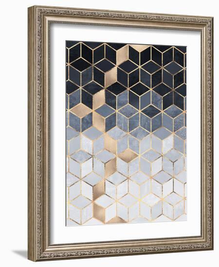 Soft Blue Gradient Cubes-Elisabeth Fredriksson-Framed Giclee Print