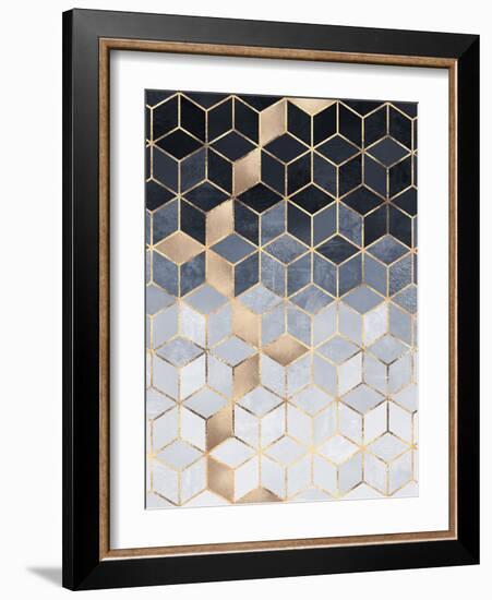 Soft Blue Gradient Cubes-Elisabeth Fredriksson-Framed Giclee Print