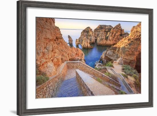 Soft Colors of Dawn on the Red Cliffs of Ponta Da Piedade, Lagos, Algarve, Portugal, Europe-Roberto Moiola-Framed Photographic Print