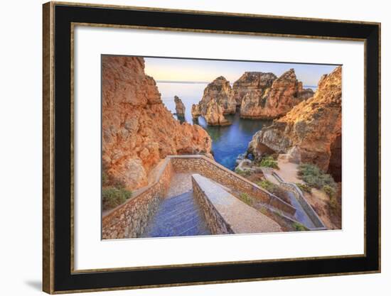 Soft Colors of Dawn on the Red Cliffs of Ponta Da Piedade, Lagos, Algarve, Portugal, Europe-Roberto Moiola-Framed Photographic Print