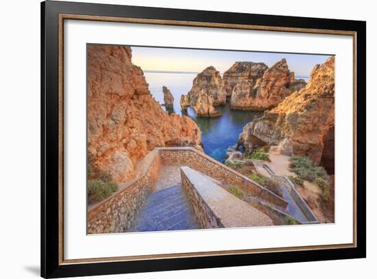 Soft Colors of Dawn on the Red Cliffs of Ponta Da Piedade, Lagos, Algarve, Portugal, Europe-Roberto Moiola-Framed Photographic Print