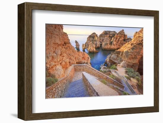 Soft Colors of Dawn on the Red Cliffs of Ponta Da Piedade, Lagos, Algarve, Portugal, Europe-Roberto Moiola-Framed Photographic Print