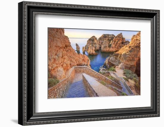 Soft Colors of Dawn on the Red Cliffs of Ponta Da Piedade, Lagos, Algarve, Portugal, Europe-Roberto Moiola-Framed Photographic Print