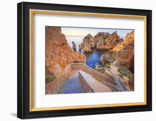 Soft Colors of Dawn on the Red Cliffs of Ponta Da Piedade, Lagos, Algarve, Portugal, Europe-Roberto Moiola-Framed Photographic Print