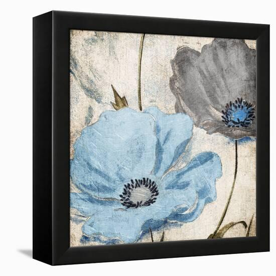 Soft Floral Blue Gray-Jace Grey-Framed Stretched Canvas